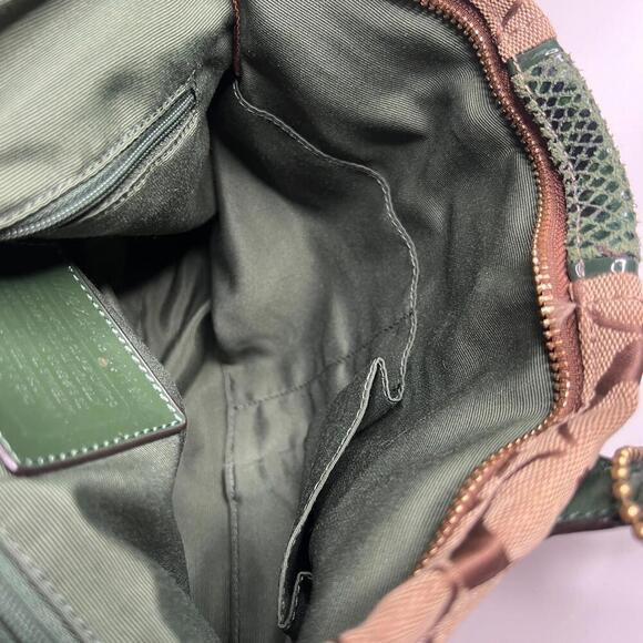 Coach F22706 Signature Stripe Patent Leather Tote Khaki Green Python Trim Handba - Picture 3 of 10